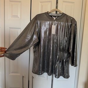 NWT Silver Metallic Women's Blouse/Long Sleeve Top
